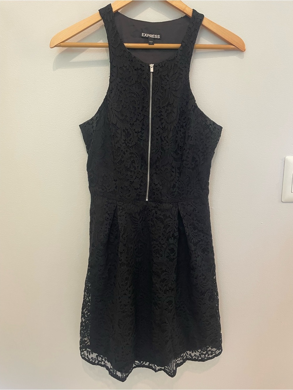Express Black Lace Zip-Front Mini Dress